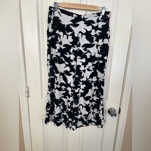 Nordstrom Rack Cropped Black White Floral Wide Leg Pants Size L Rayon Pull On